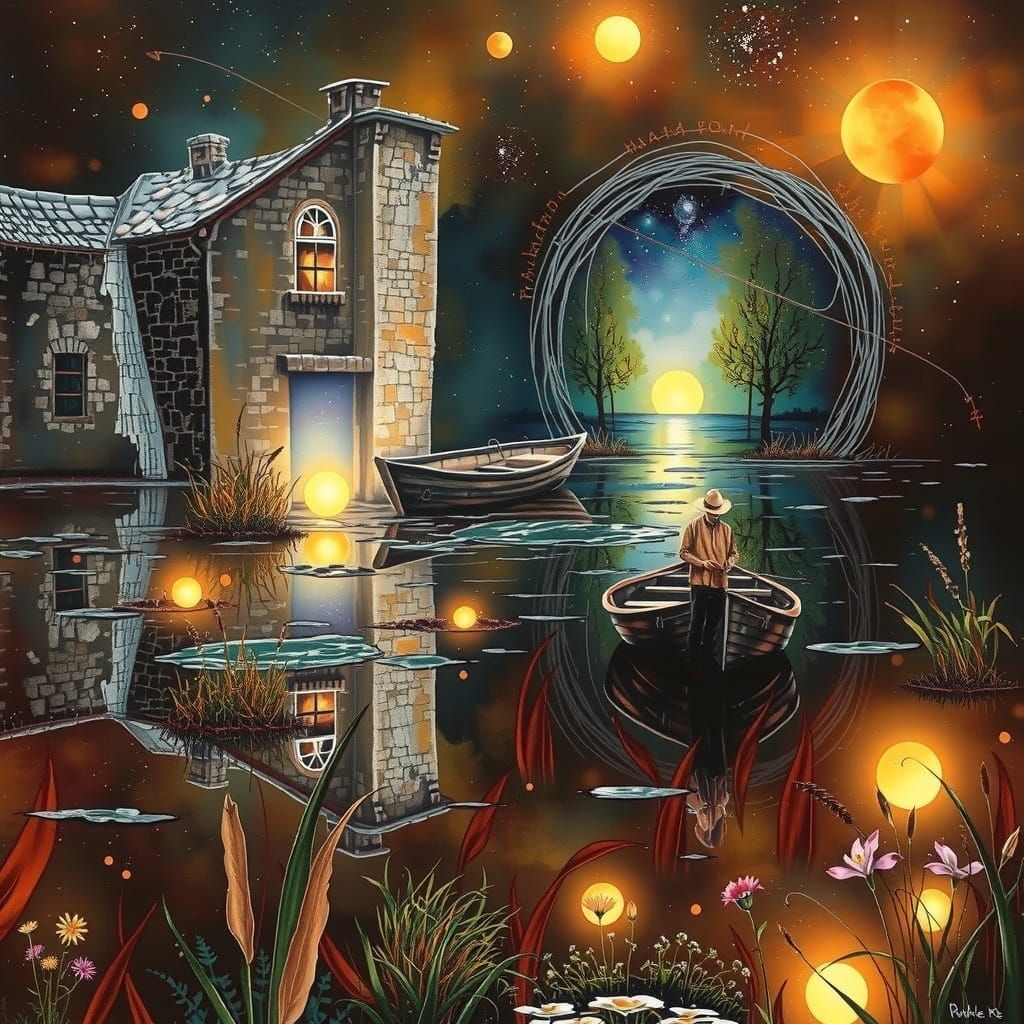 Surrealist Landscape with Impasto Brushstrokes and Ethereal ...