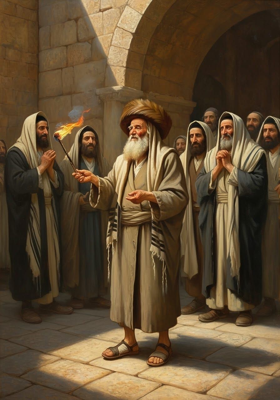 Jerusalem Temple Courtyard: Fire Juggler in Oil Painting Sty...