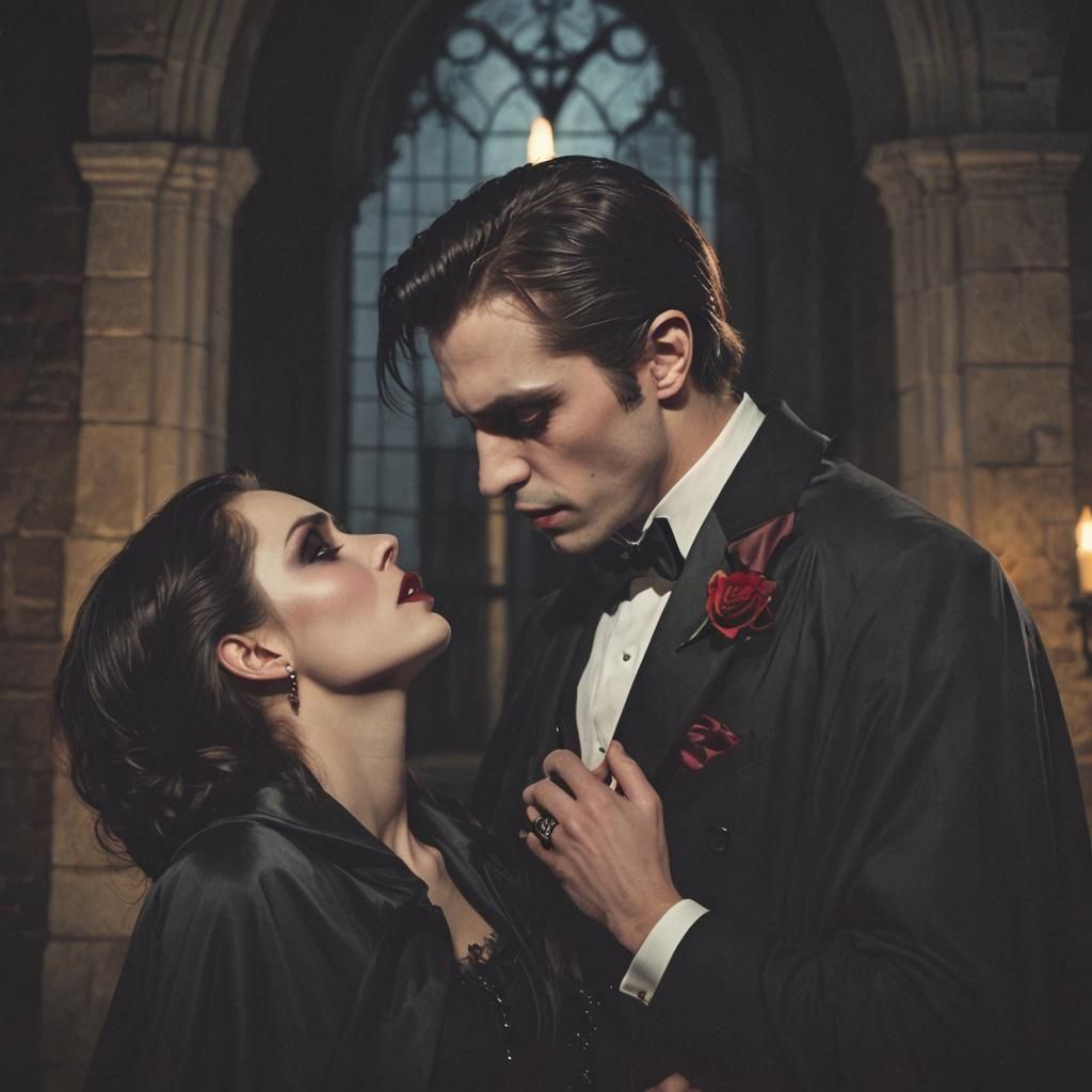 Vampires Attempting to Kiss a Frightened Woman