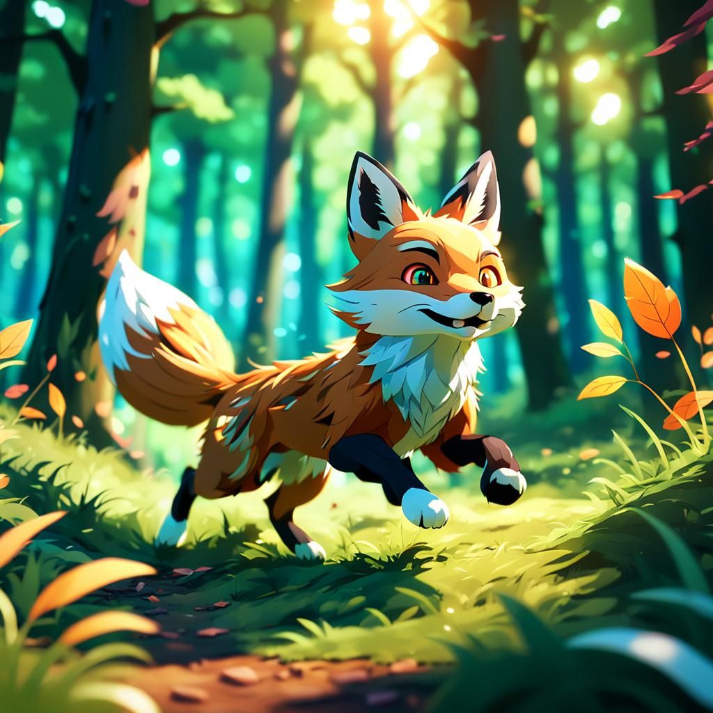 Fox and Rabbit Chase in Anime Style