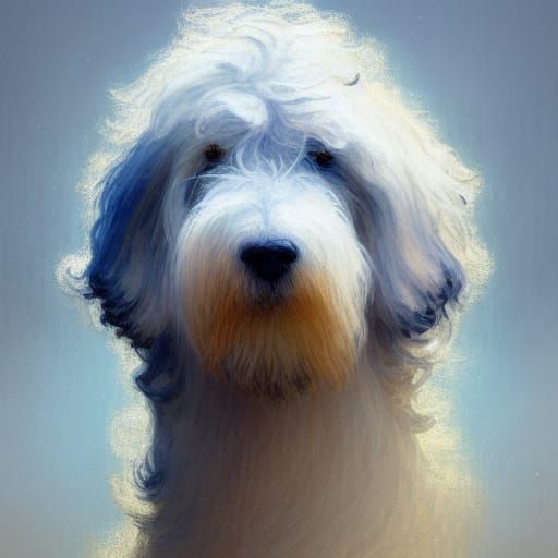Old English Sheepdog Portrait in Impressionist Style