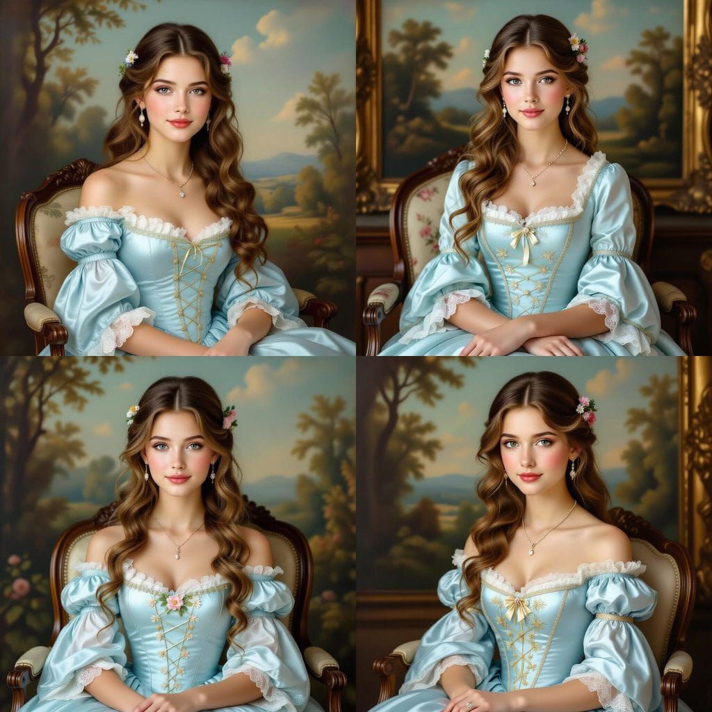 French Victorian Elegance: Young Woman in Gown