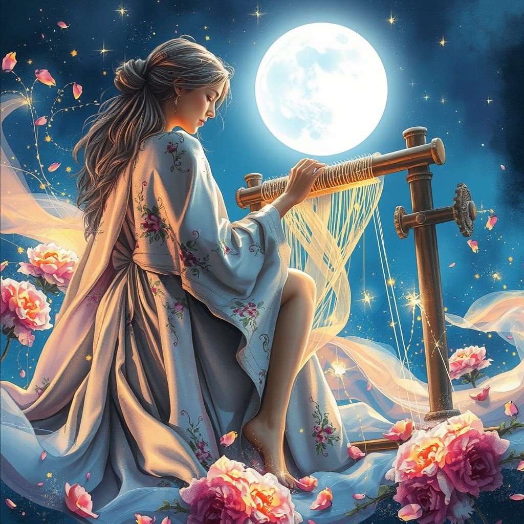 Dream Weaver at Ethereal Loom: Watercolor Illustration