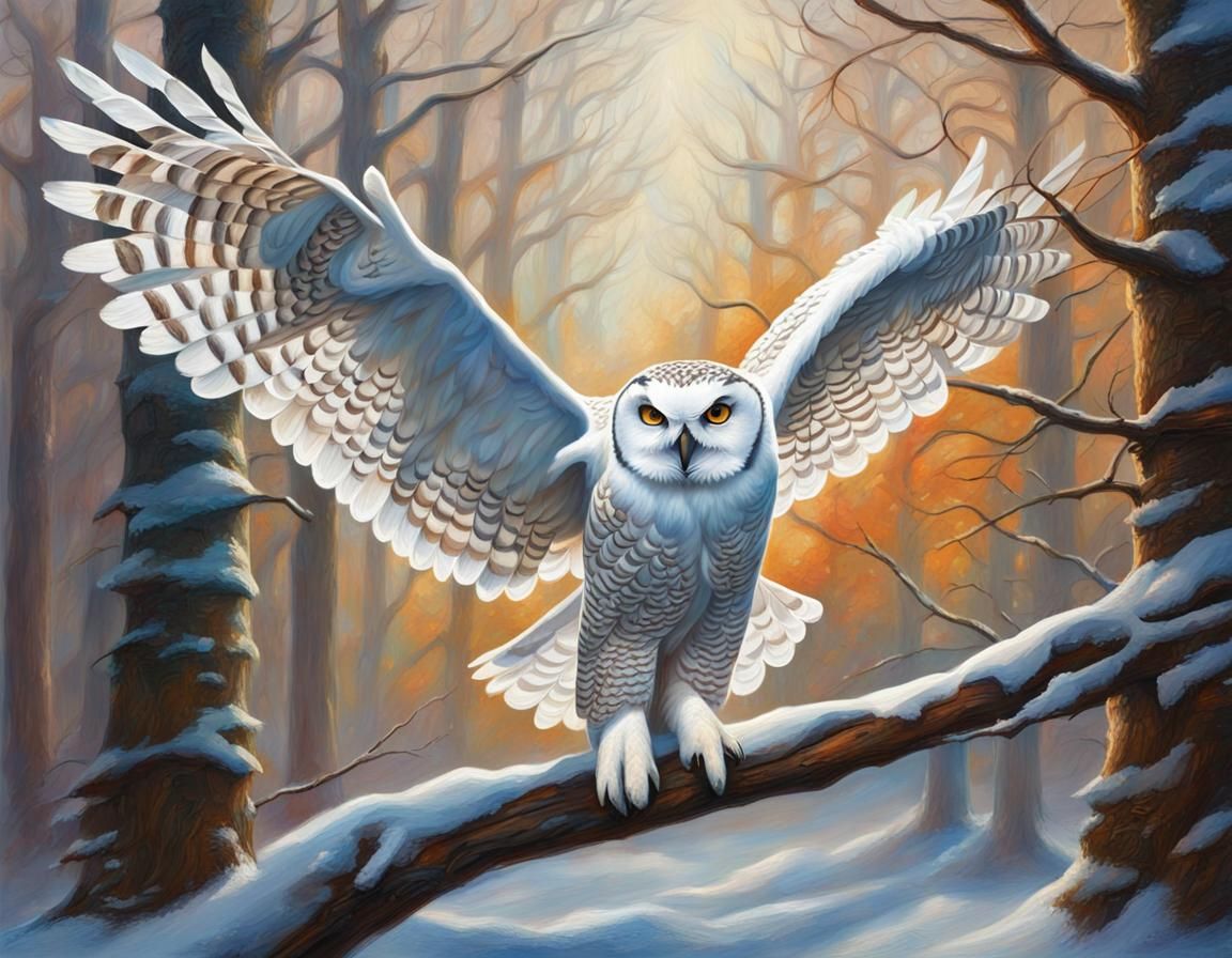Hyperrealistic Snowy Owl in a Winter Landscape