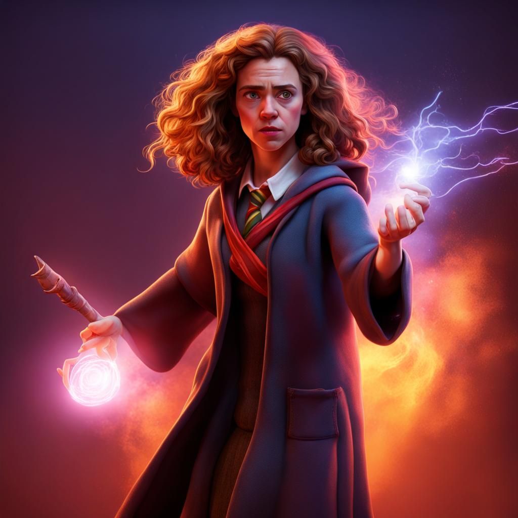 Hermione Granger in Spellcasting Battle, 3D Digital Art