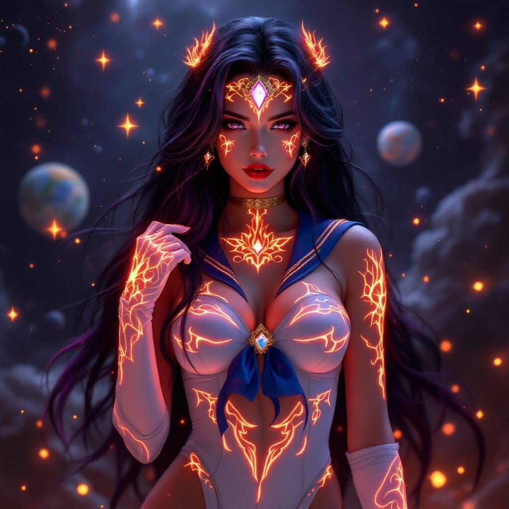 Gothic Sailor Mars in Elegant, High-Fantasy Attire