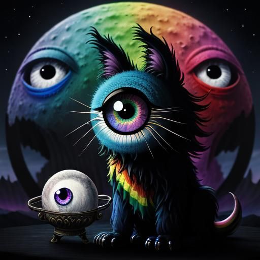 Rainbow Creature Talks to Moon Figure