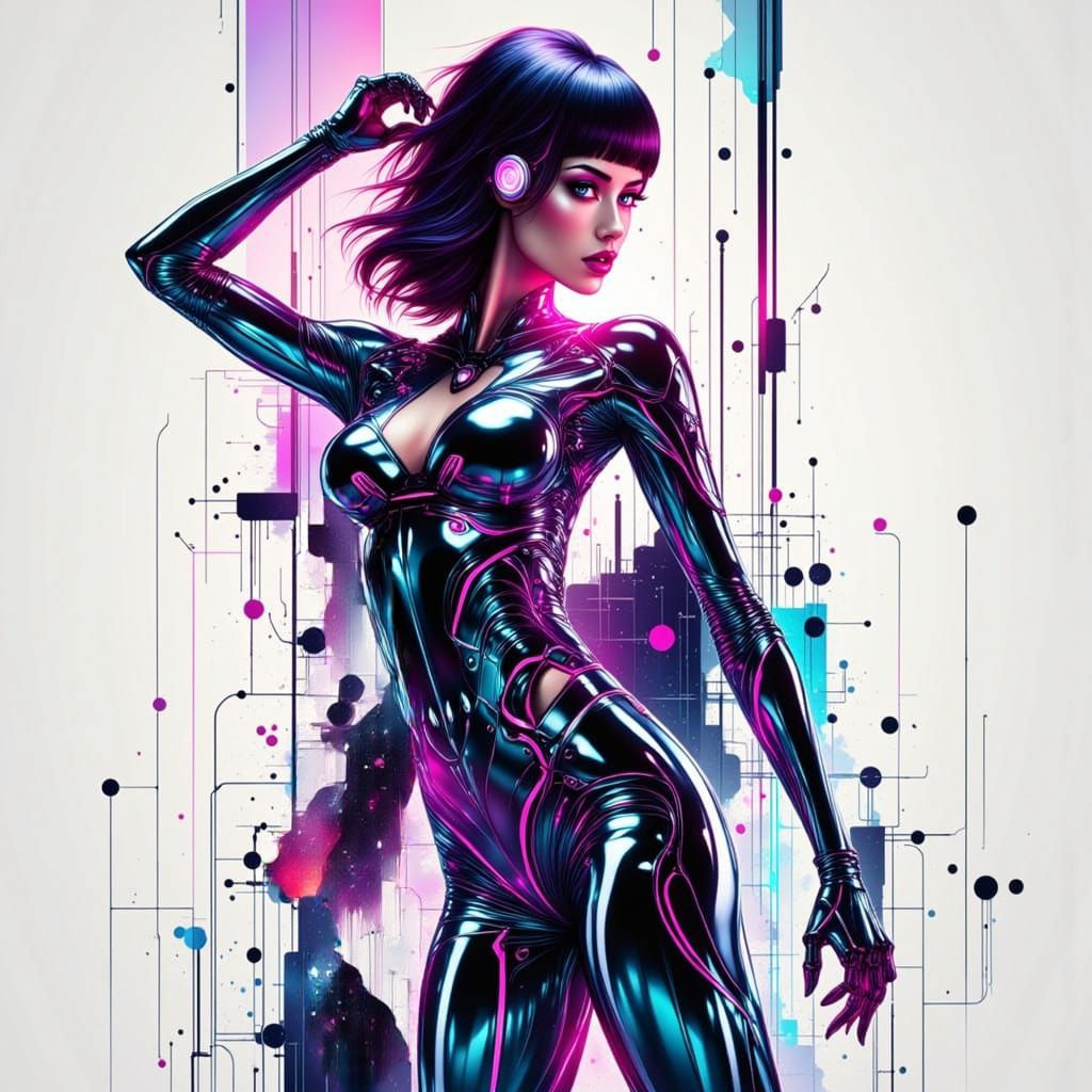 Cyberpunk Fashion Top Model in Futuristic Tron Style