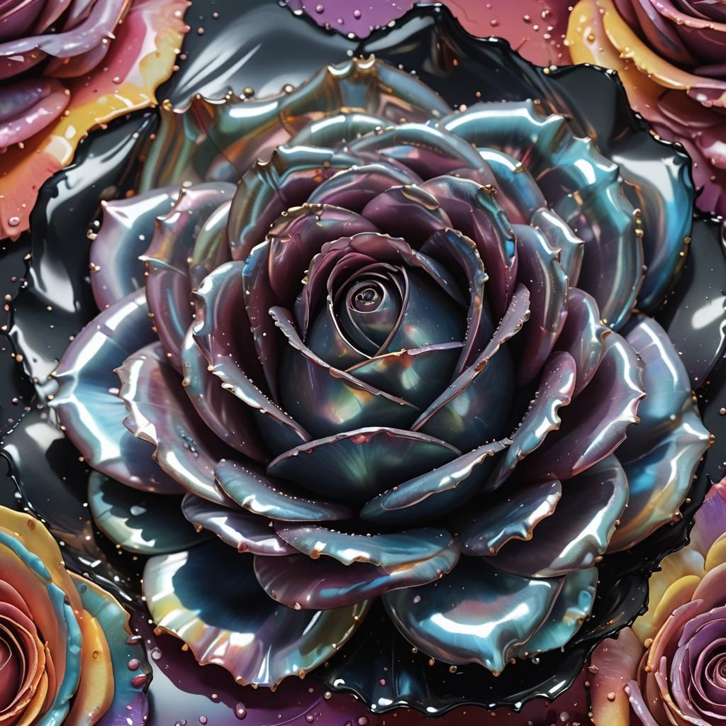 Black Pearl Rose: Hyperrealistic Splash Art