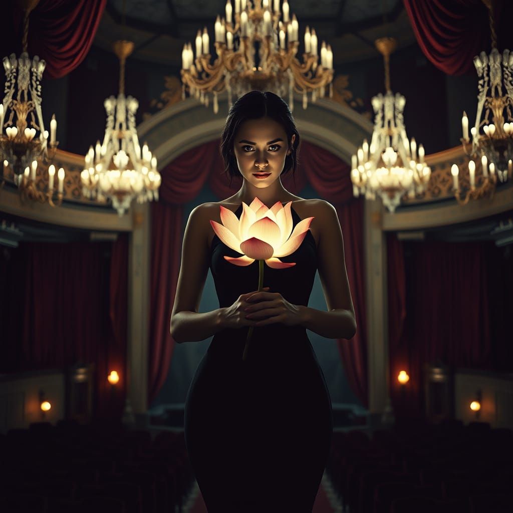 Woman with Lotus in Abandoned Theater