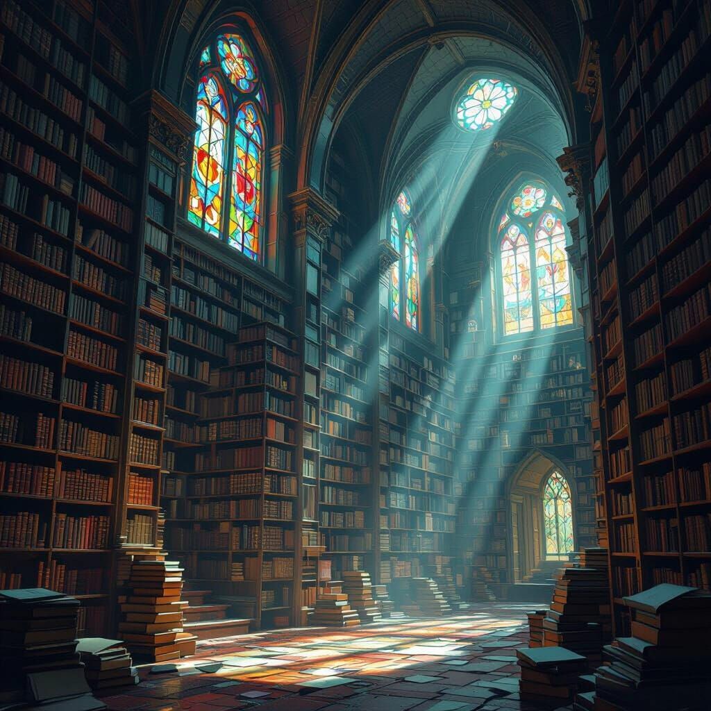 Ancient Paper Library: Gothic Digital Painting