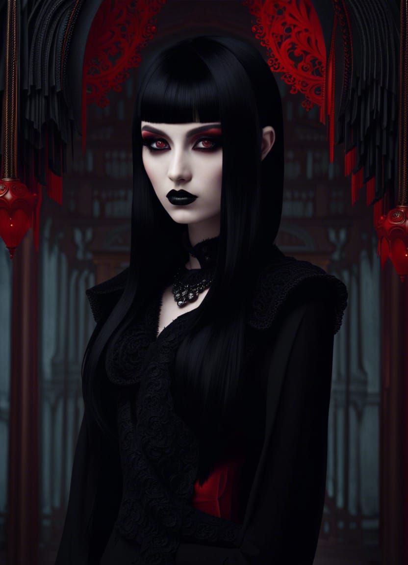 Goth Girl with Red Eyes and Black Attire