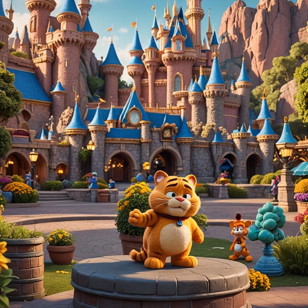 Garfield's Disneyland Adventure: A Pixar-Style 3D Render