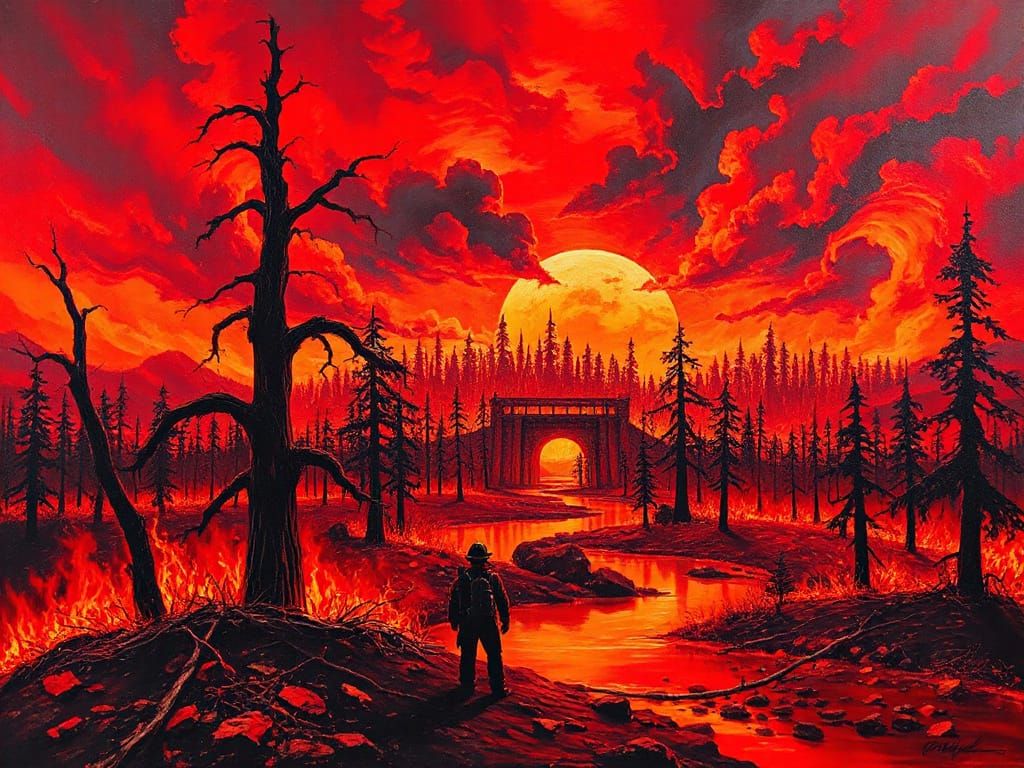 Inferno: Firefighter Confronts Burning Forest as Impasto Pai...