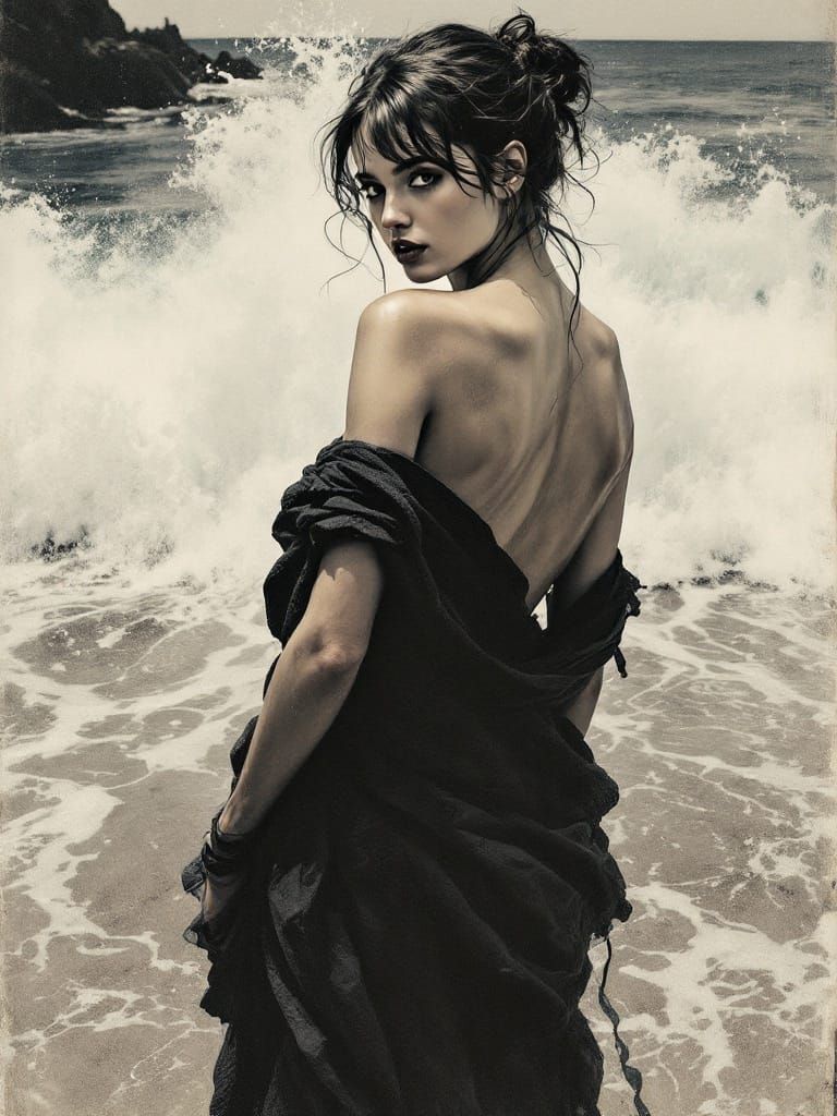 A Woman's Figure in Art Nouveau Style, Wrapped in a Towel on...