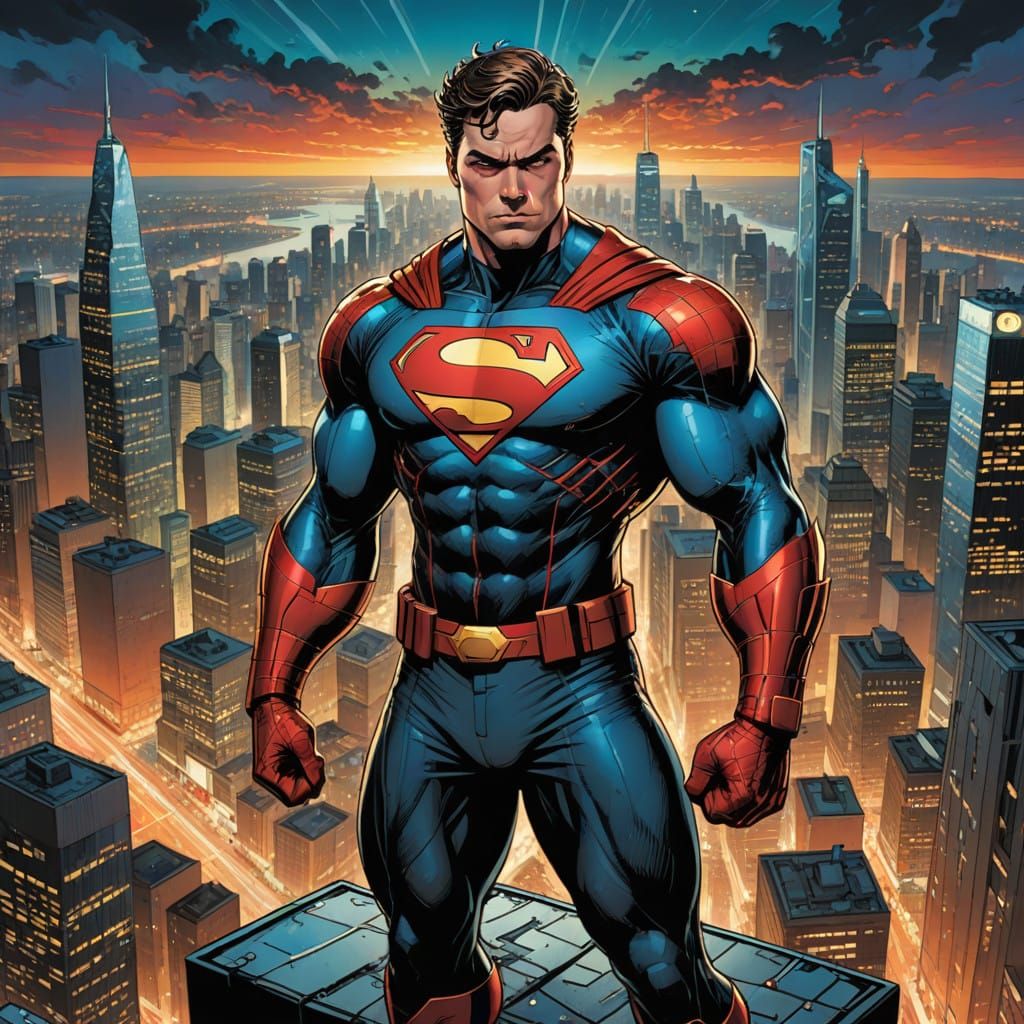 Vibrant Comic Book Cityscape in Dynamic Superhero Style