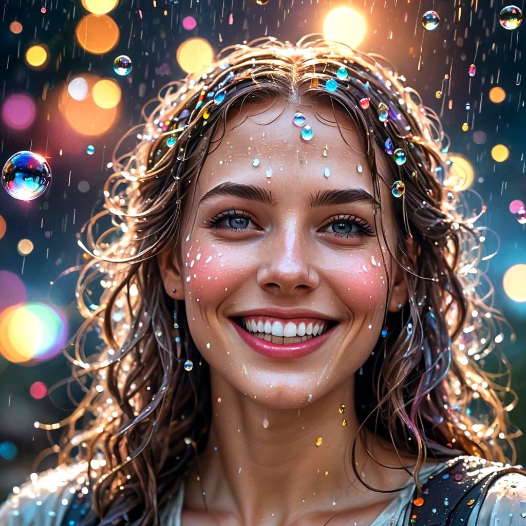 Beautiful Girl with Bubbles in Fantasy Style