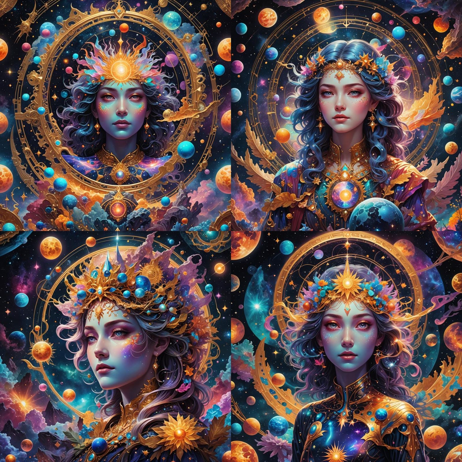 Enchanted Owl on Moon, Astral Cosmic Illustration