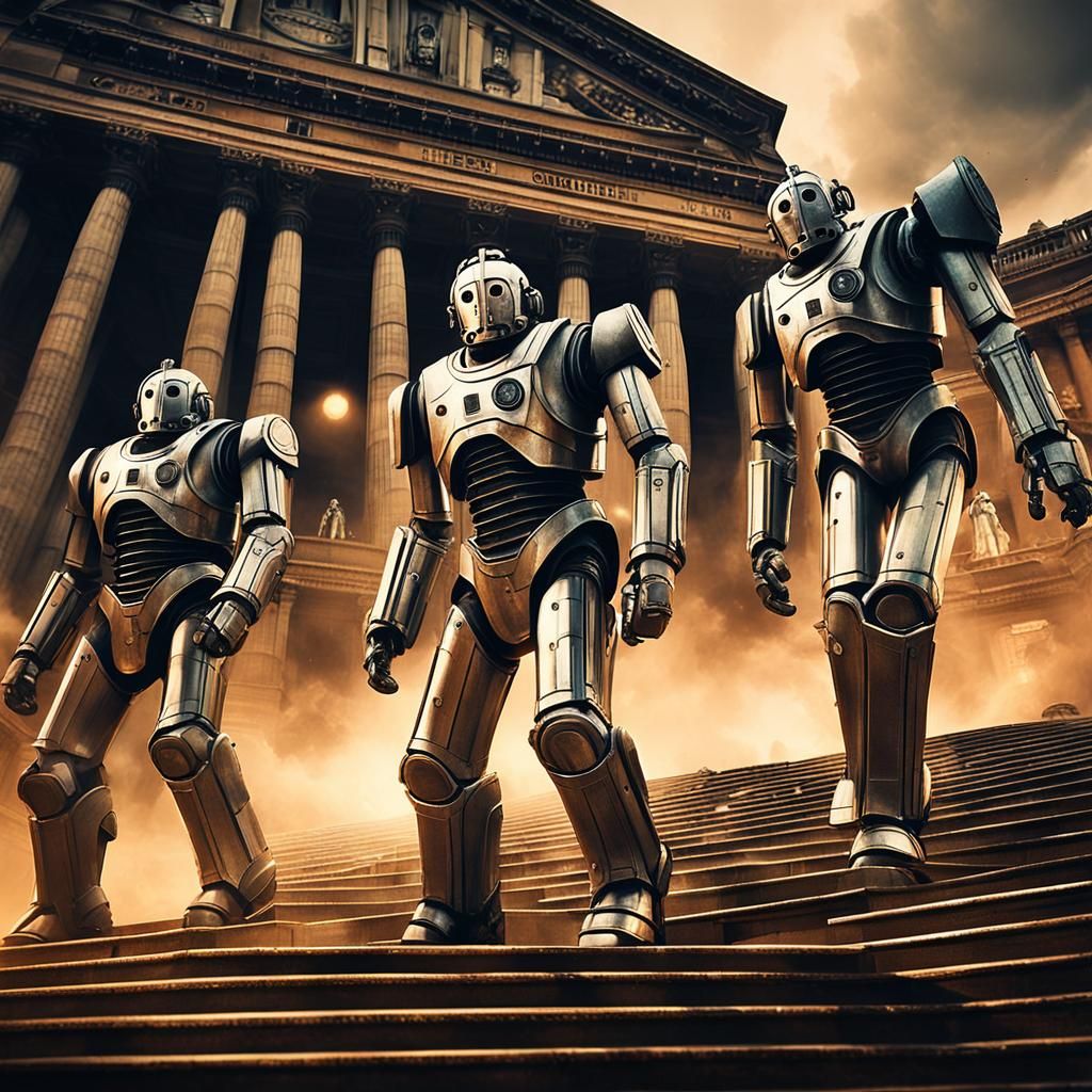 Cybermen Marching on Royal Albert Hall in Sci-Fi Art