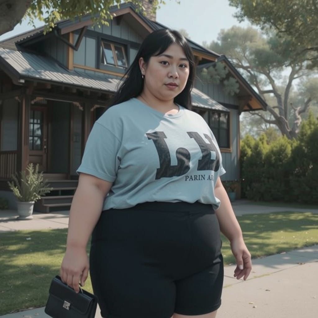 Stunning Curvy Asian Woman Leans Against Oak Tree