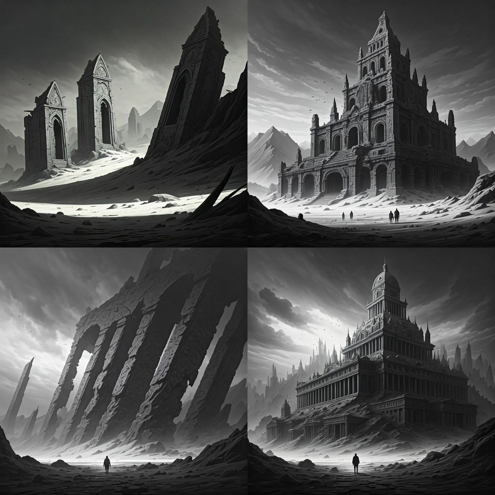 Monochrome Necropolis with Red Highlights