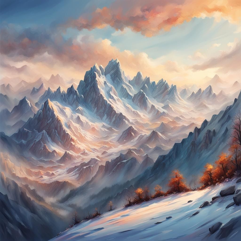 Bayern Mountain Range in Winter: Hyperrealistic Splash Art
