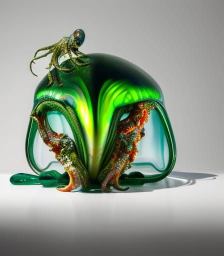 Alien Cuttlefish Encased in Hookers Green Crystal: Close-Up