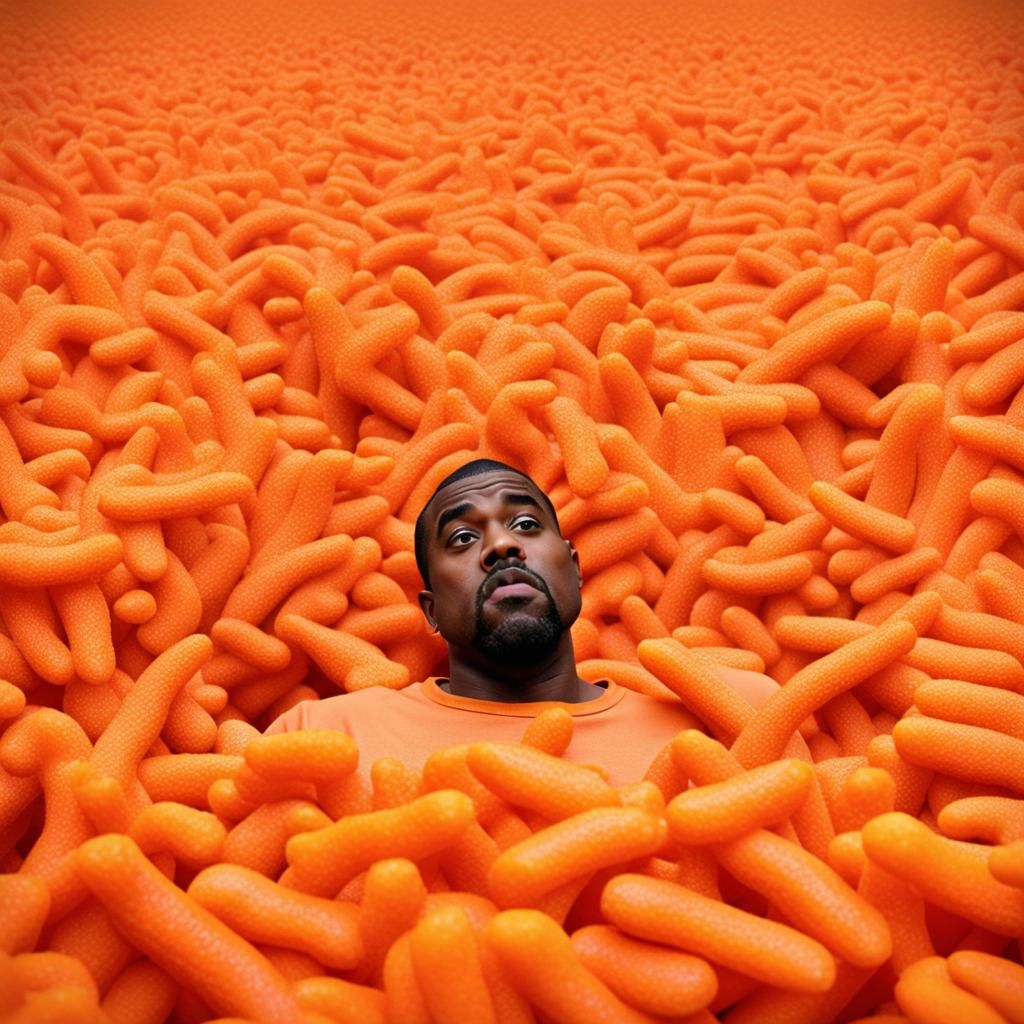 Kanye West Drowning in Cheetos: Absurdist Portrait