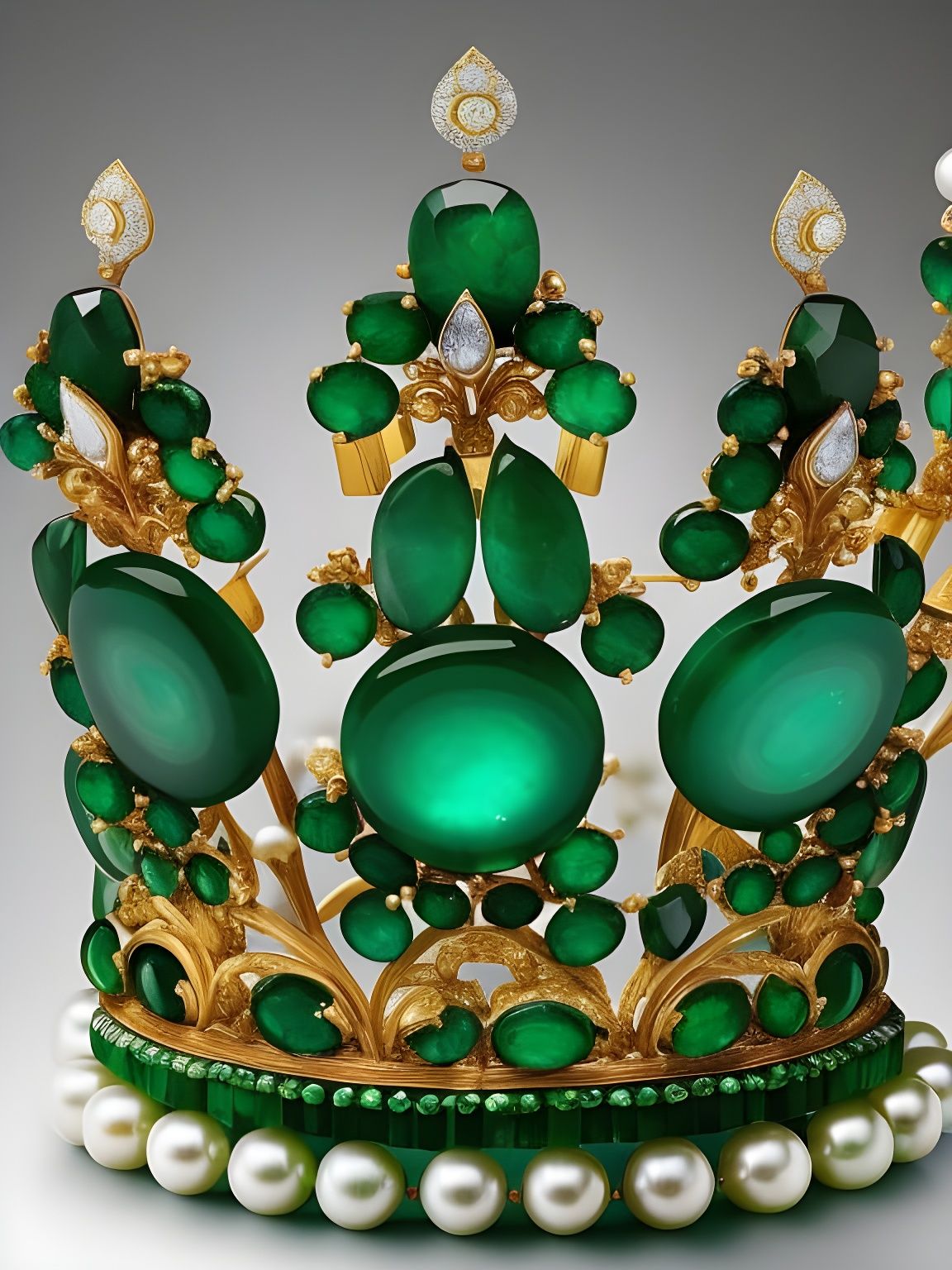 Emerald and Jade Crown with Pearls