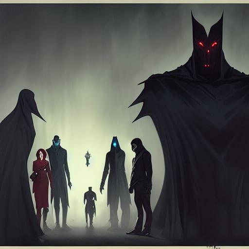 Sinister Shadow People in Dark Art Style