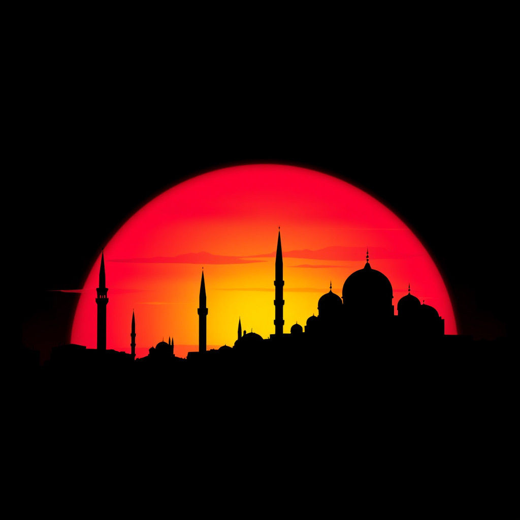 Istanbul Skyline Silhouette at Sunset in Graphic Novel Style