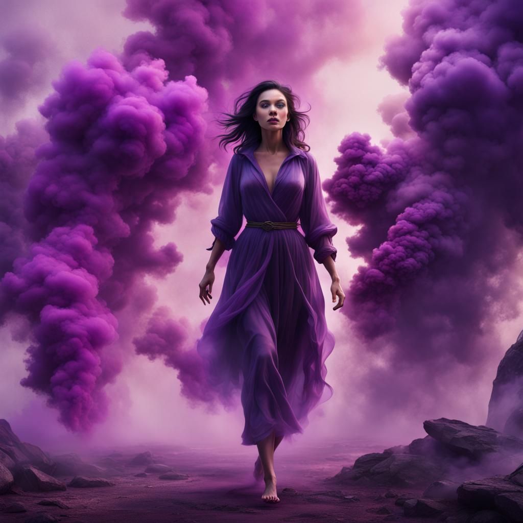 Woman Disappearing in Purple Smoke: Fantasy Art