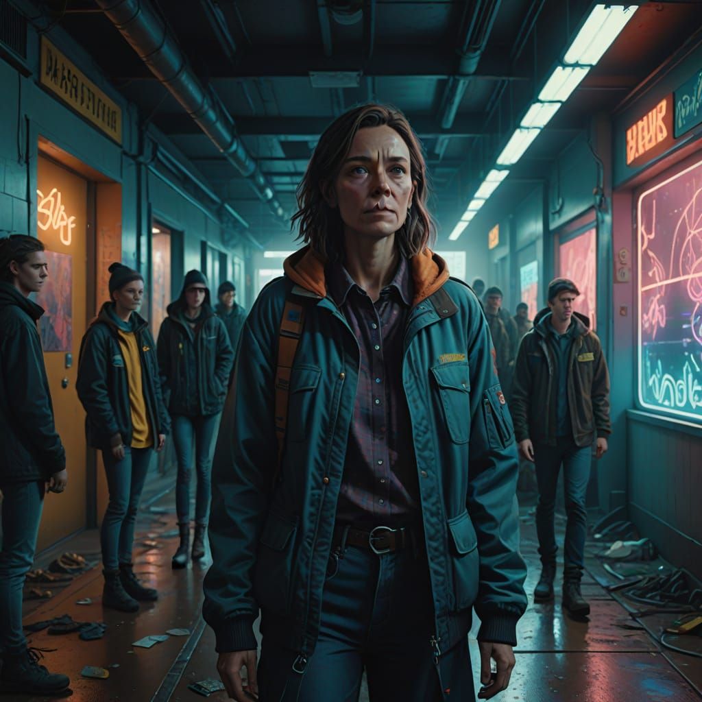 Mother Posing with Teenagers in High School Hallway