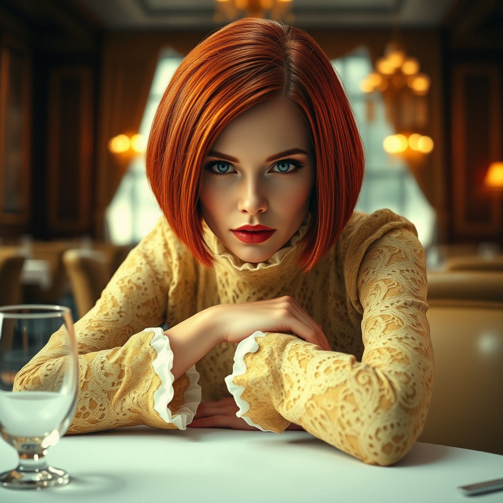 Redhead in Yellow Lace Dress, Digital Concept Art