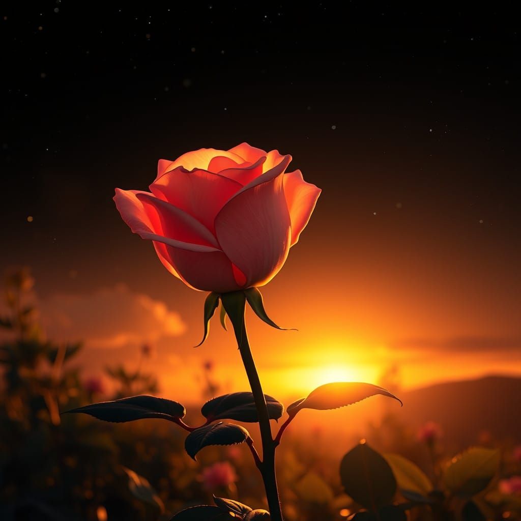 Celestial Rose Blooms in Midnight Sky