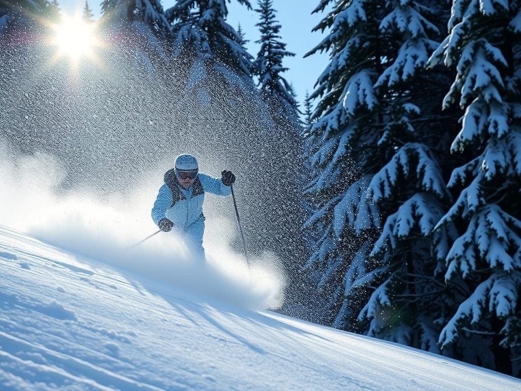 Skiing Action: High-Speed Snow Spray