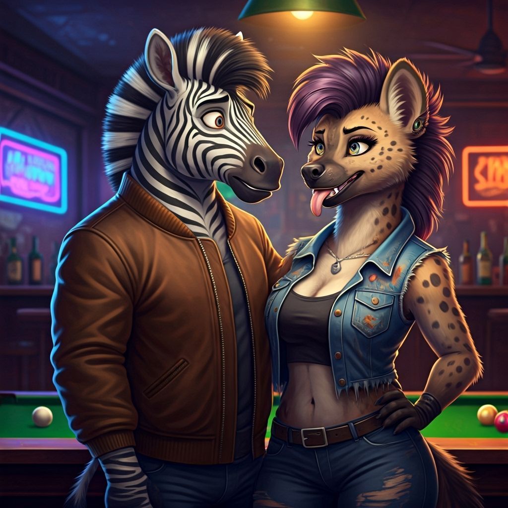 Hyena Flirts with Zebra in Dimly Lit Bar