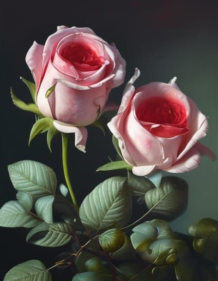 Hyperrealistic Roses Still Life Painting in Tenebrism Style