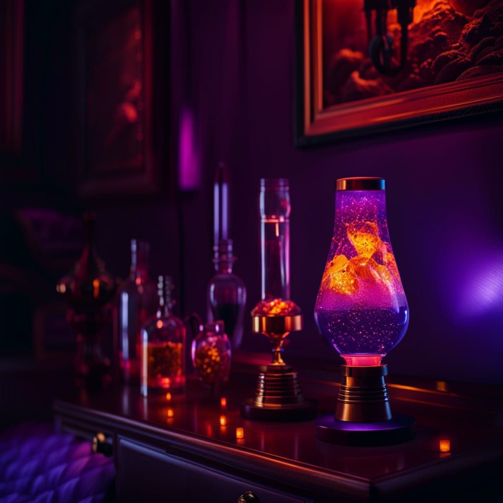Glowing Honey Lava Lamps in Purple Bedroom