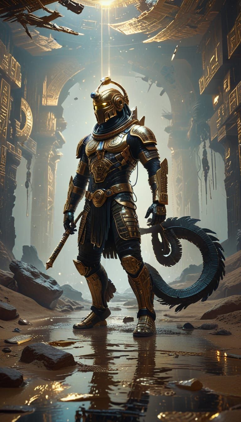 Astronaut with Gold Headdress in Sci-Fi Egyptian Style