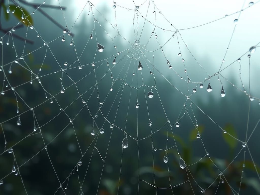 Glistening Raindrops on Misty Cobweb: Digital Painting
