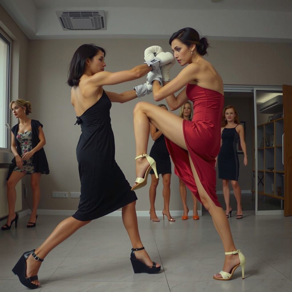 Women Boxers in Cocktail Dresses Deliver Intense Punch