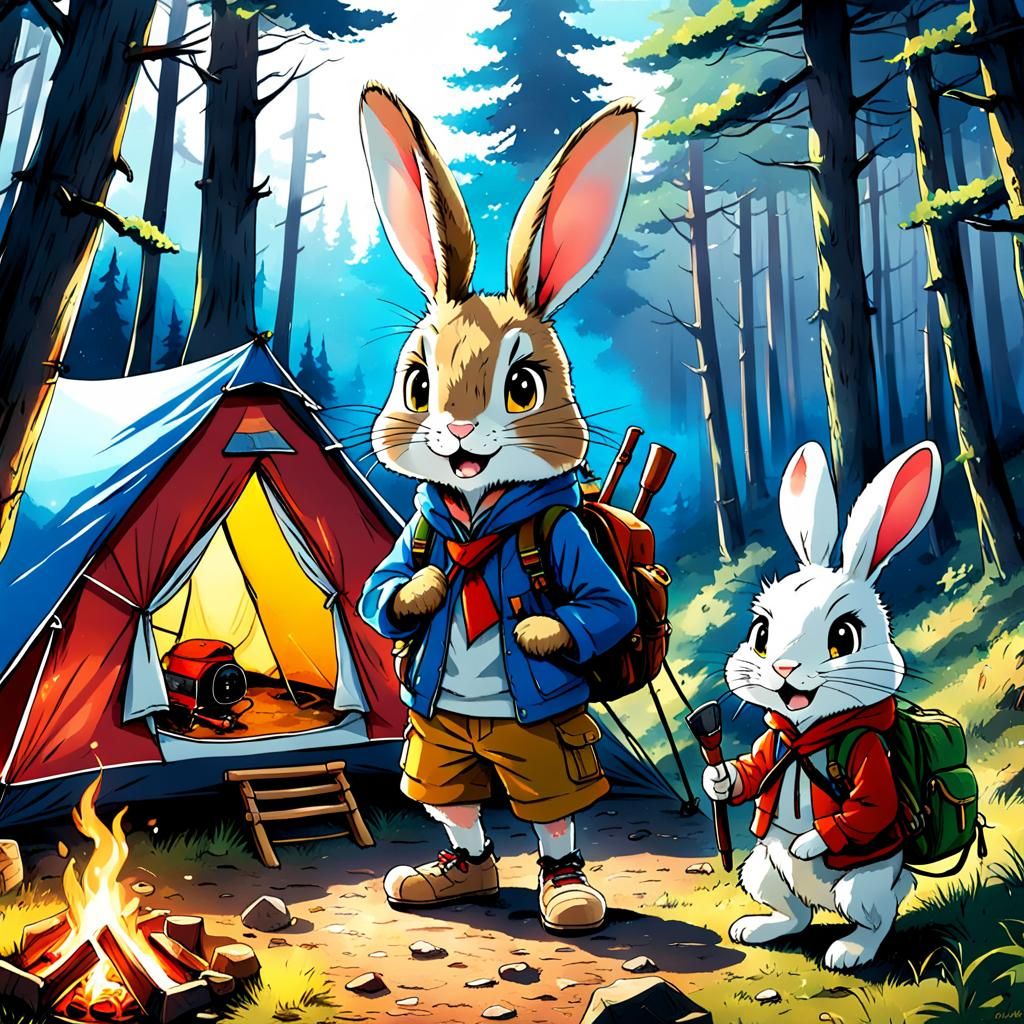 Br'er Rabbit Camping: Anime Style Illustration