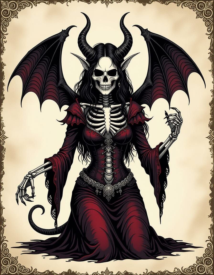 Lilith: Half Skeleton Demon Vixen in Dark Occult Horror