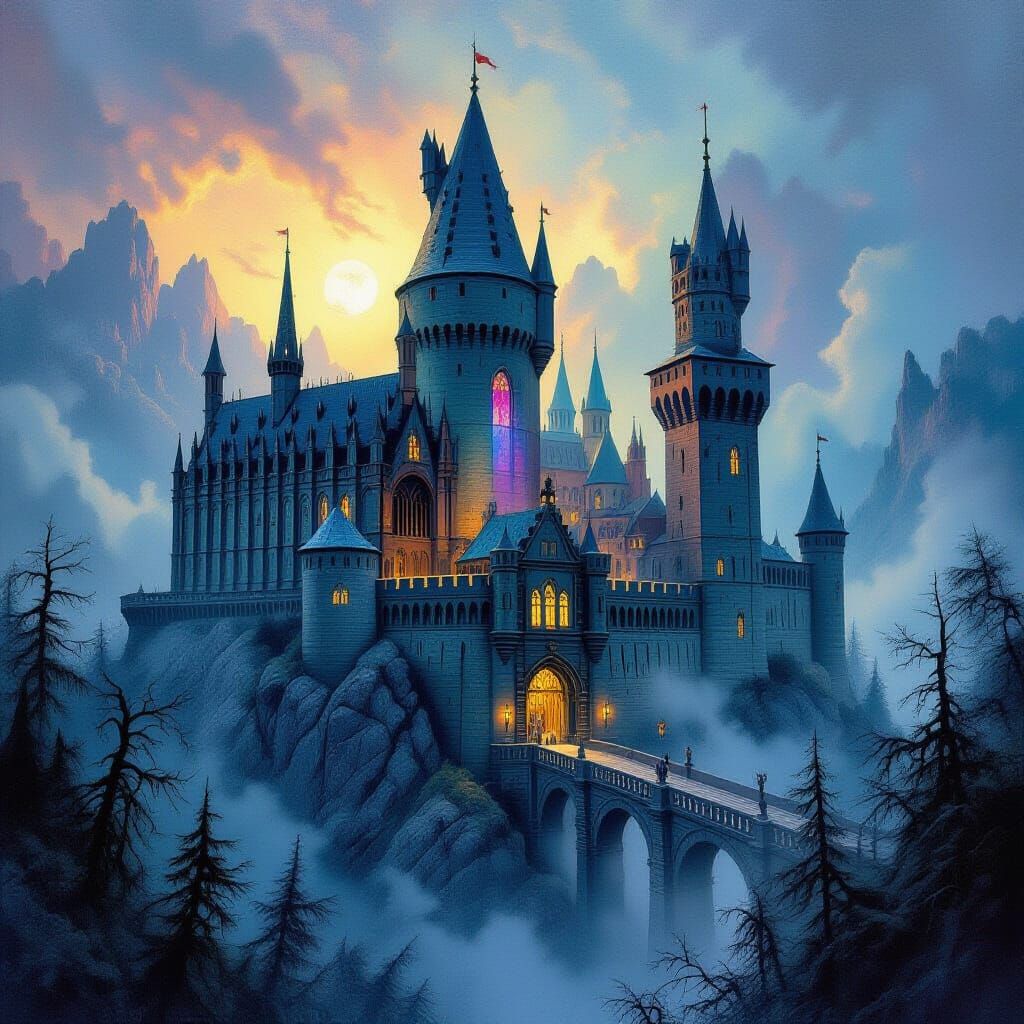 Majestic Gothic Castle in Fantasy Landscape