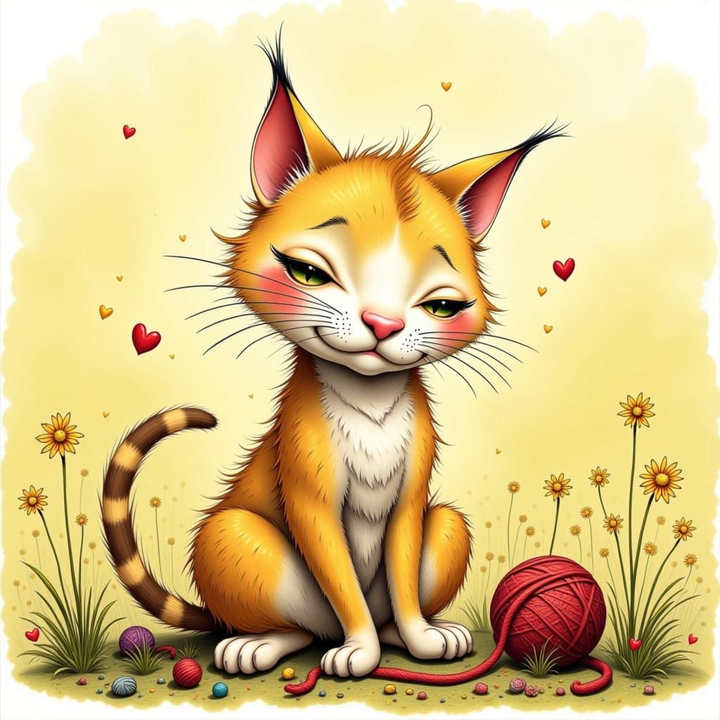Cute Cat Caricature in Whimsical Style