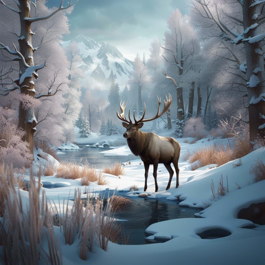 Elk in Winter Woods: Field & Stream Cover