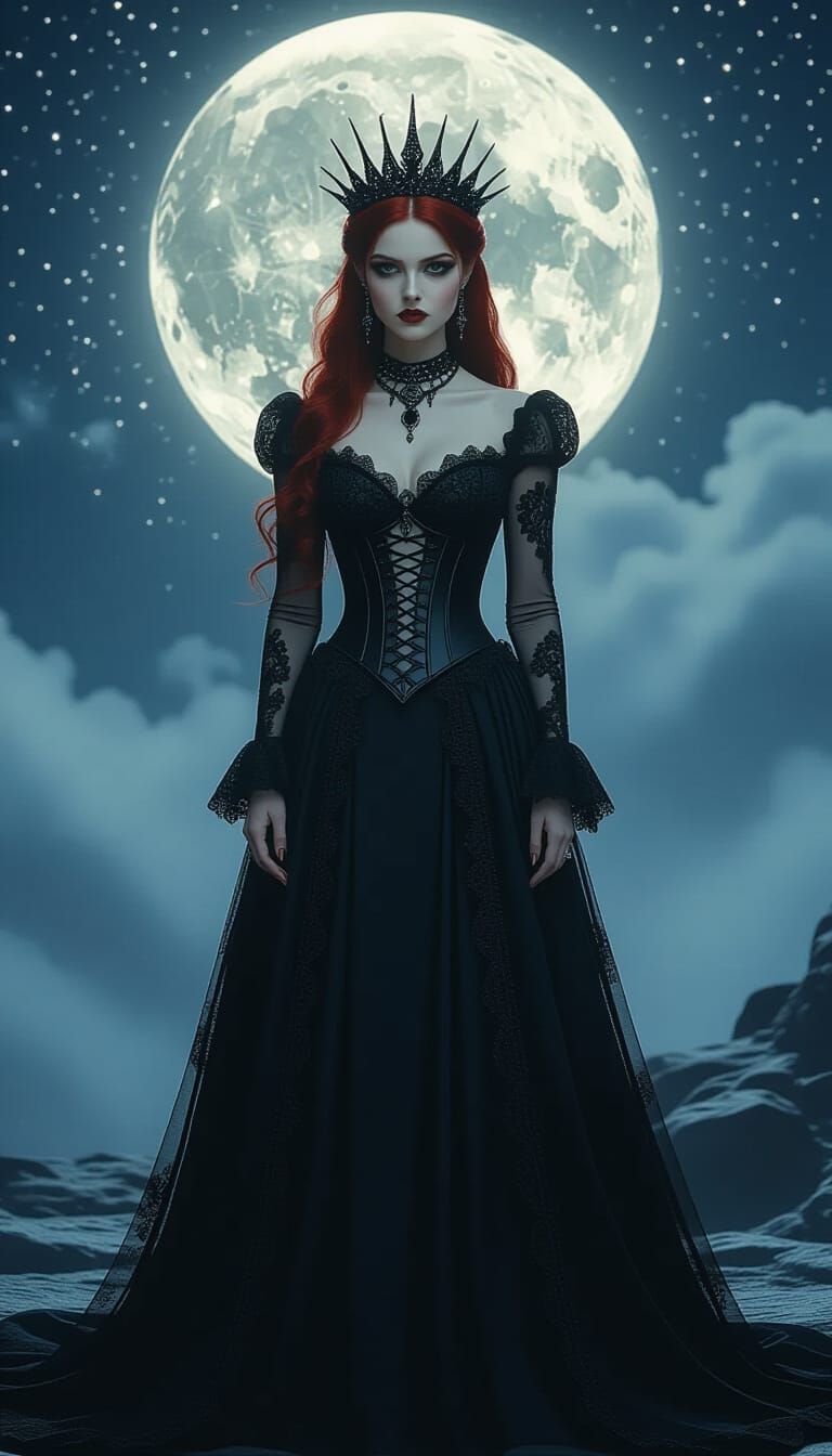 Gothic Moon Queen in Ethereal Night Sky