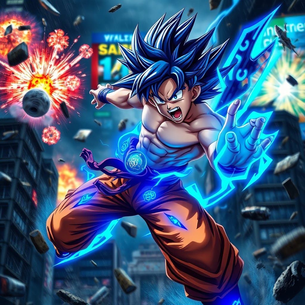 Goku Unleashes Epic Battle Cry Amidst War-Torn City