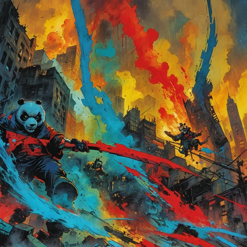 Angry Panda Ben in Comic Book Style